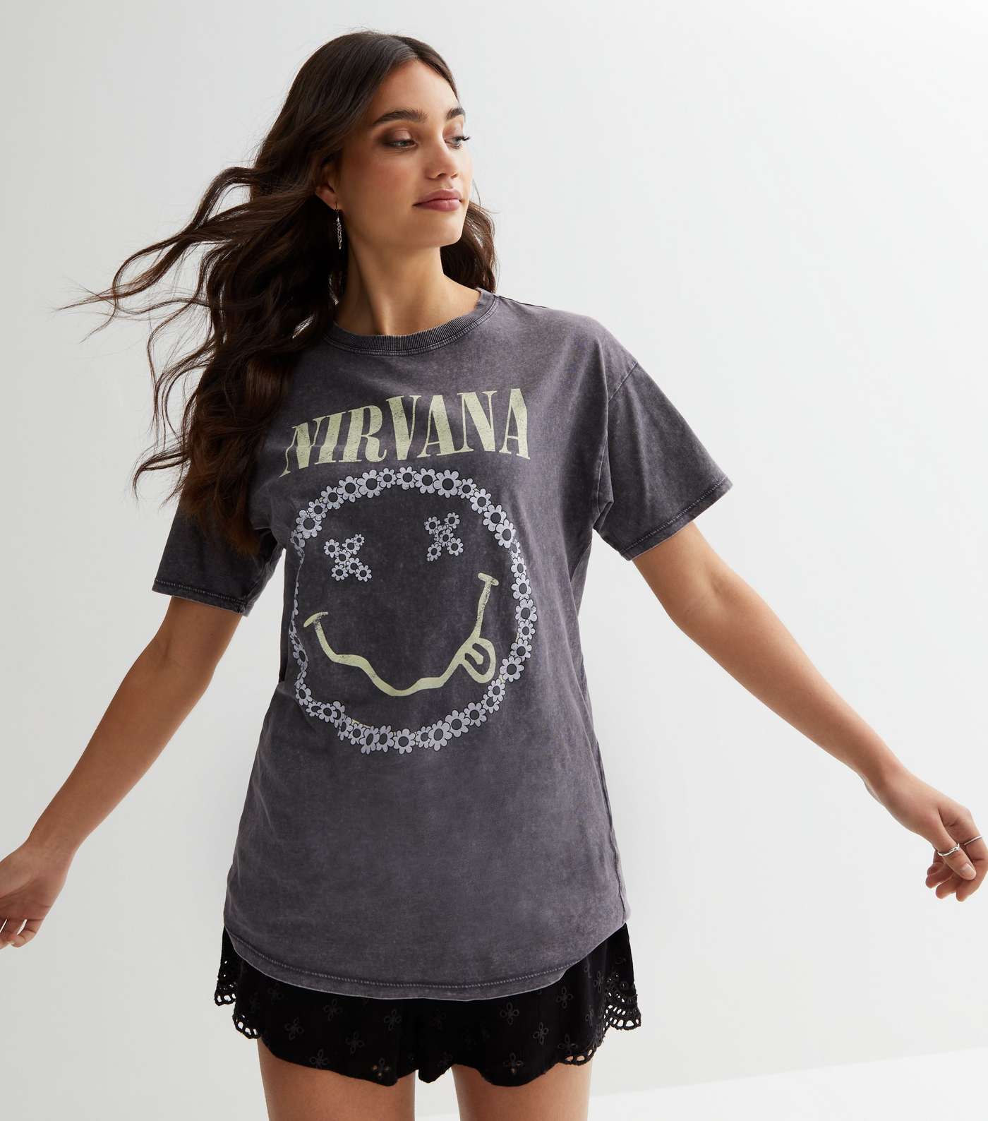 Dark Grey Cotton Nirvana Logo Short Sleeve T-Shirt Image 2