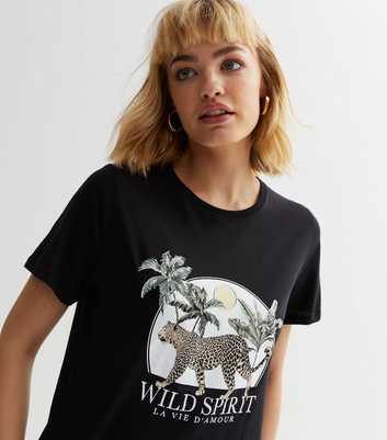 Black Wild Spirit Leopard Logo T-Shirt