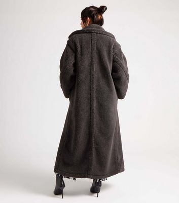Urban Bliss Grey Teddy Longline Coat New Look