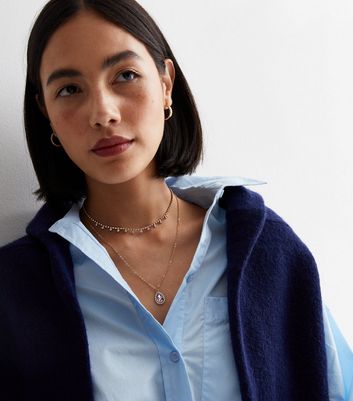 Pink Diamanté Teardrop Layered Necklace New Look