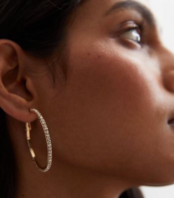 Gold Large Diamante Hoop Earrings New Look
