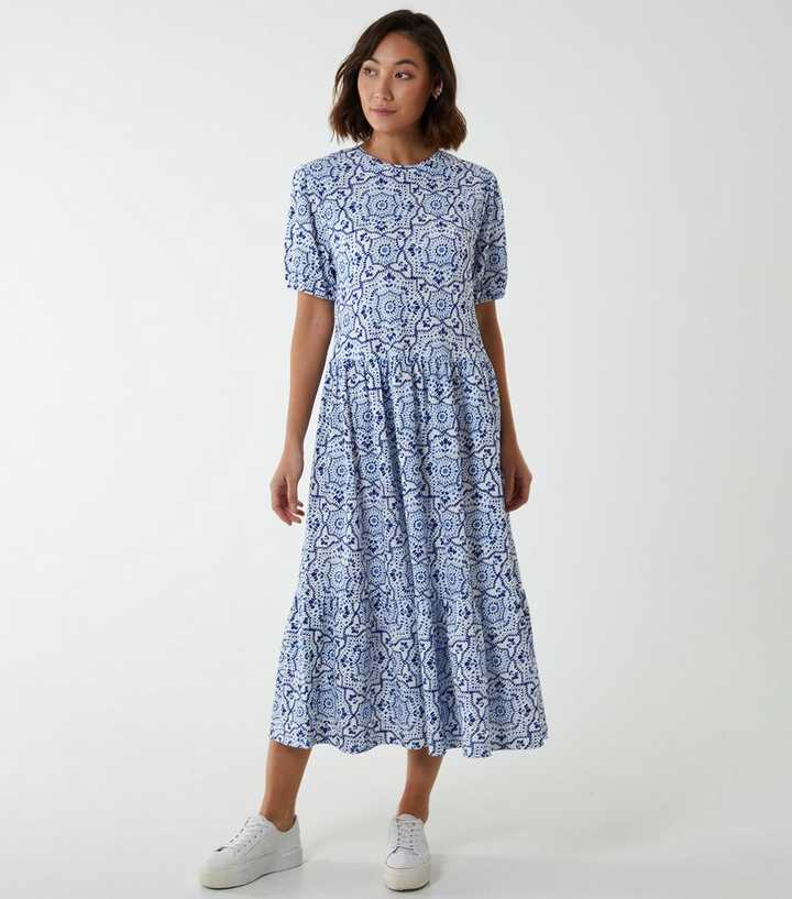 Blue Vanilla New Look Dress Blue Vanilla Printed Shirred Midi