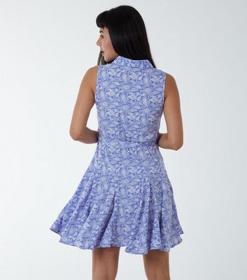 Blue Vanilla Blue Paisley Sleeveless Mini Shirt Dress New Look