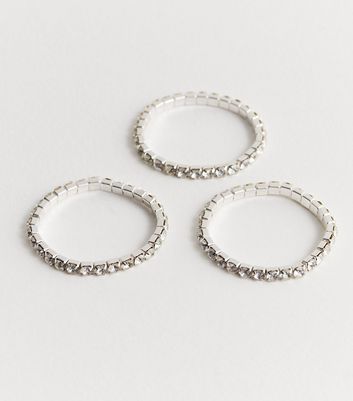 3 Pack Silver Diamante Stretch Bracelets New Look