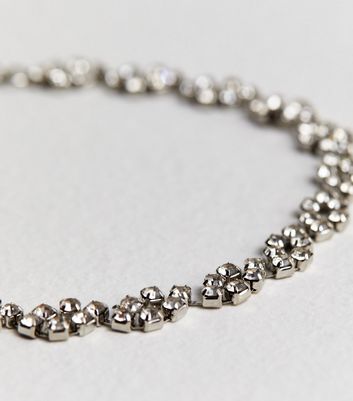 Silver Diamante Flower Chain Anklet New Look