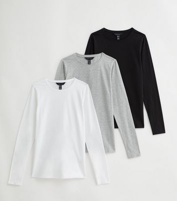 3 Pack Grey Black and White Jersey Long Sleeve Tops New Look