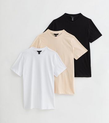 3 Pack Black Stone and White Cotton Crew Neck T-Shirts New Look