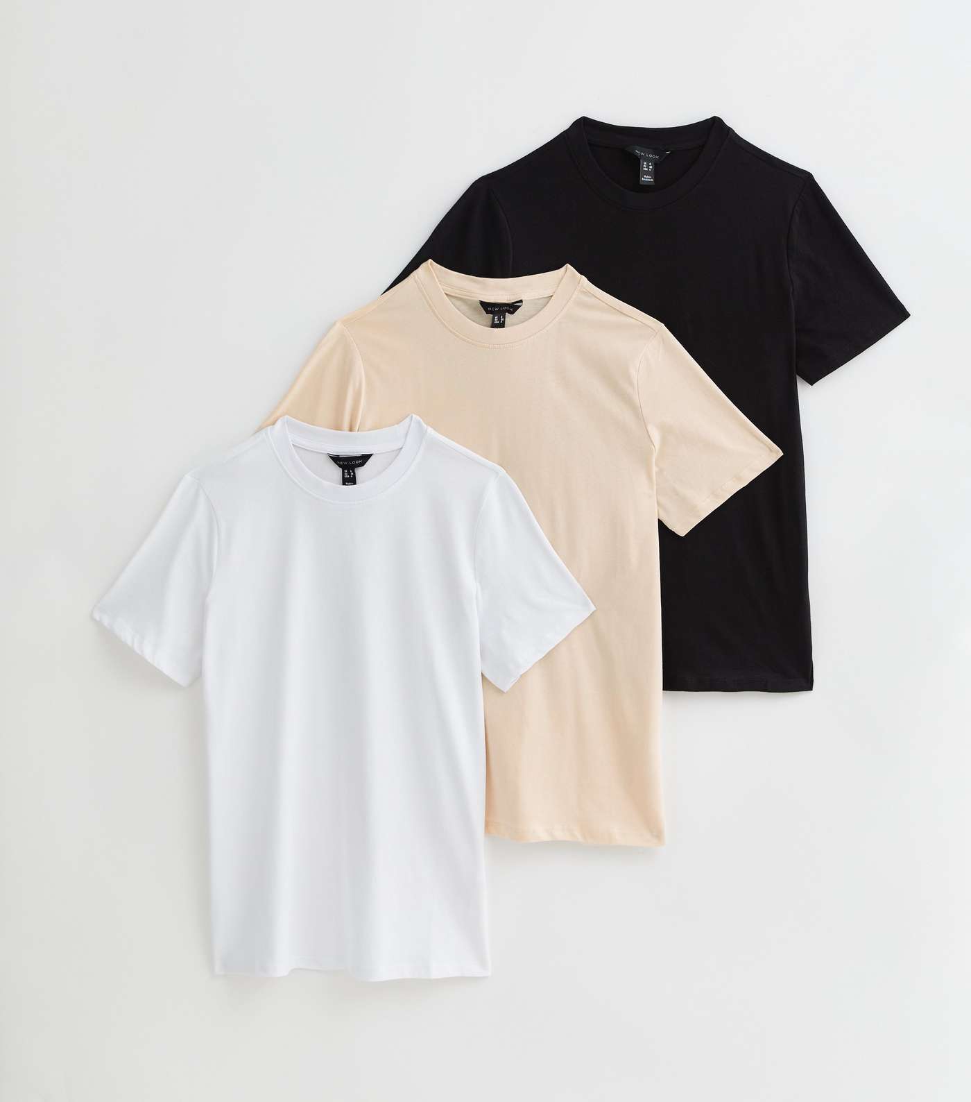 3 Pack Black Stone and White Cotton Crew Neck T-Shirts Image 5