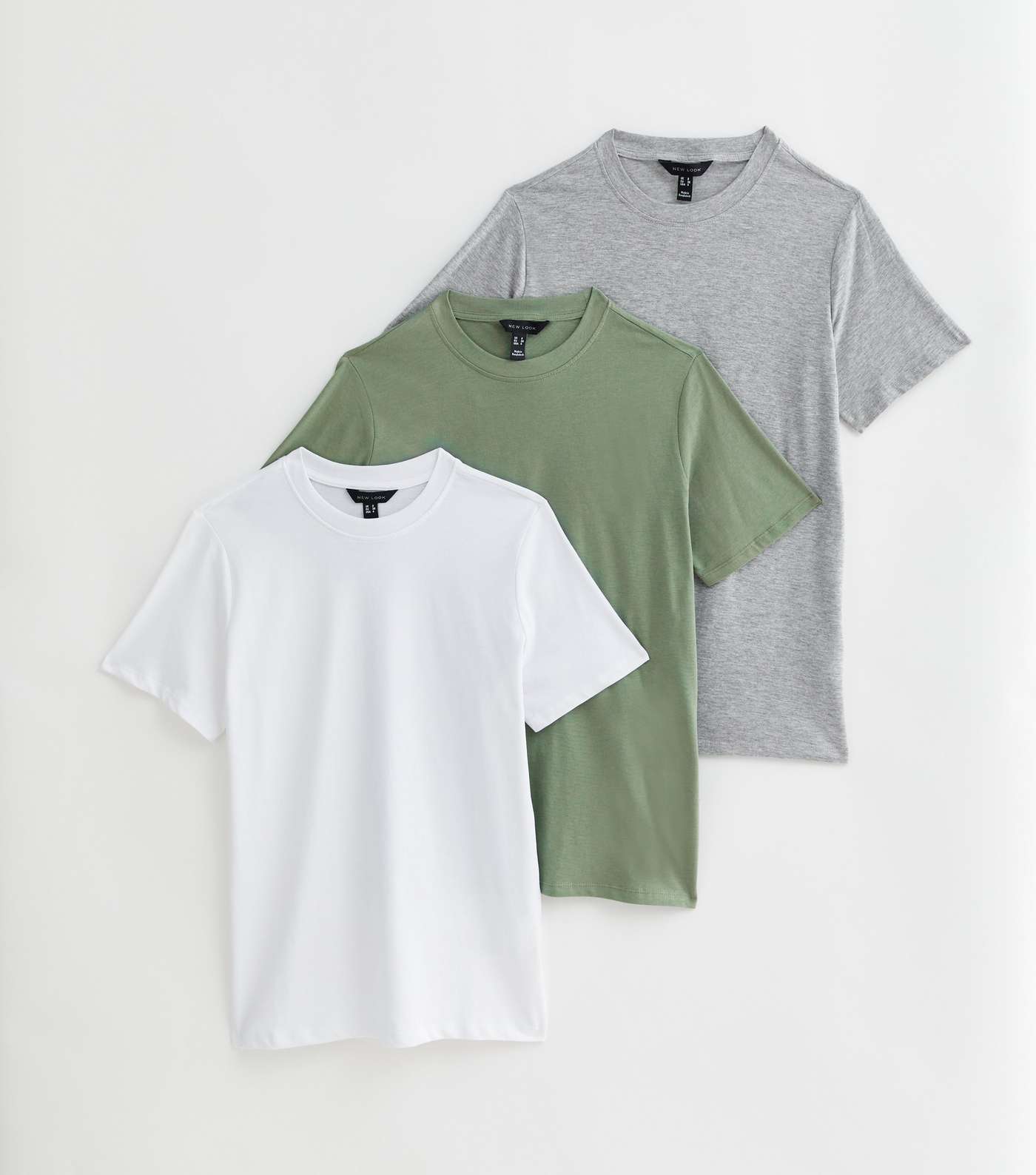 3 Pack White Green and Grey Cotton T-Shirts Image 5