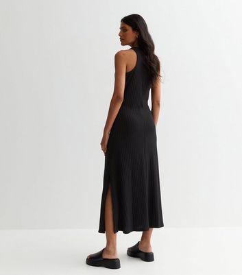 Black Ribbed Racer Back Midaxi Dress New Look