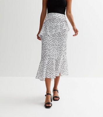 Tall White Polka Dot Ruffle Midaxi Skirt New Look