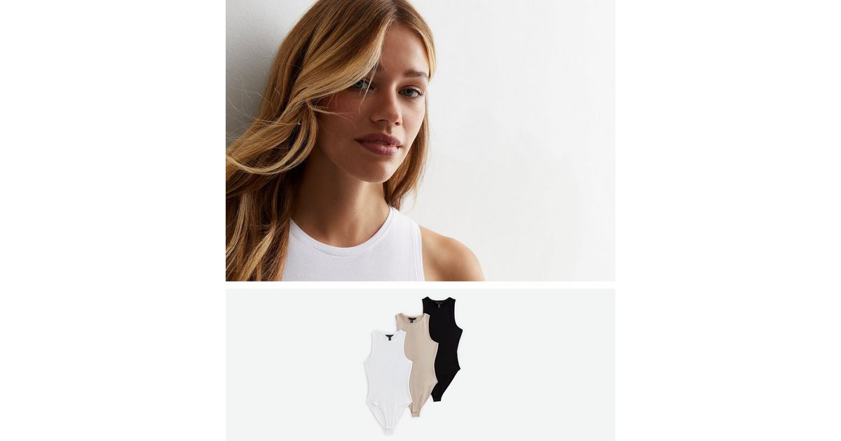 3 Pack Black High Neck Vest Bodysuits New Look