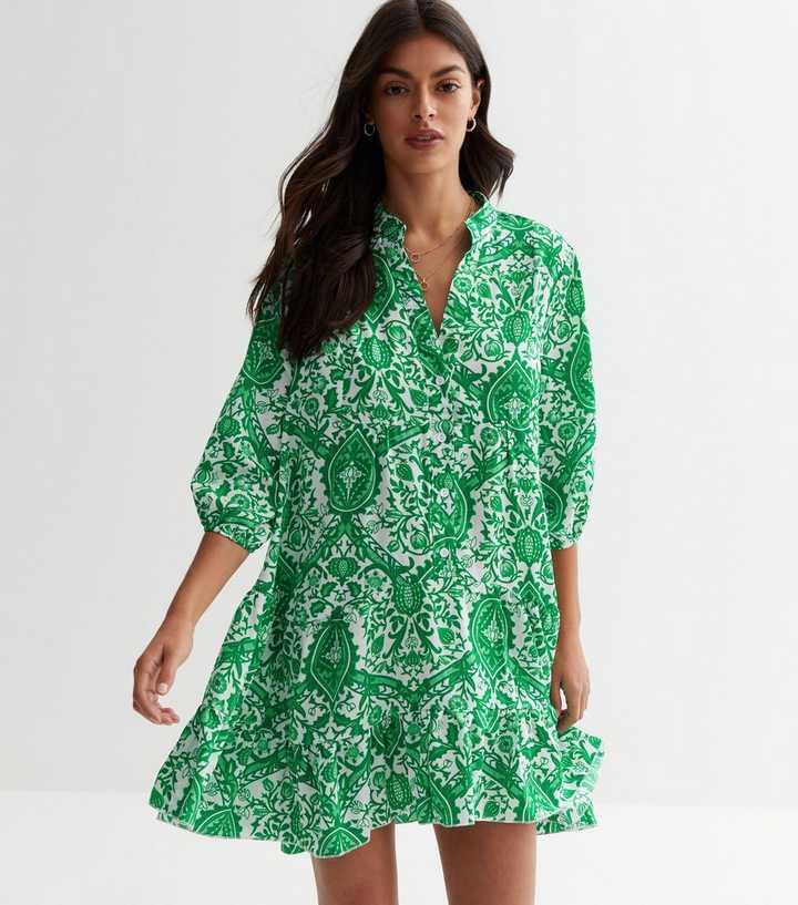 Cameo Rose Green Paisley Smock Mini Dress