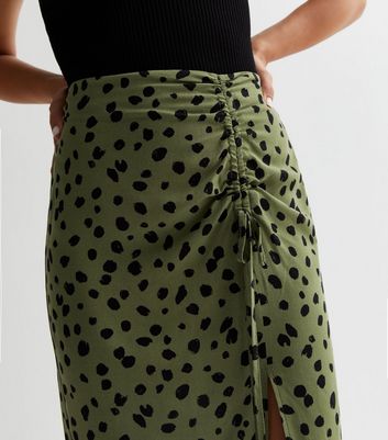 Green Spot Ruched Midaxi Skirt New Look