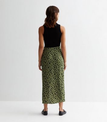 Petite green spotted outlet midi skirt