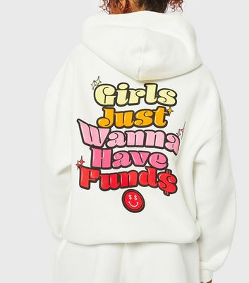 Skinnydip White Girls Just Wanna Have Funds Logo Hoodie New Look