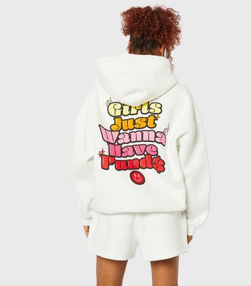 Skinnydip White Girls Just Wanna Have Funds Logo Hoodie New Look