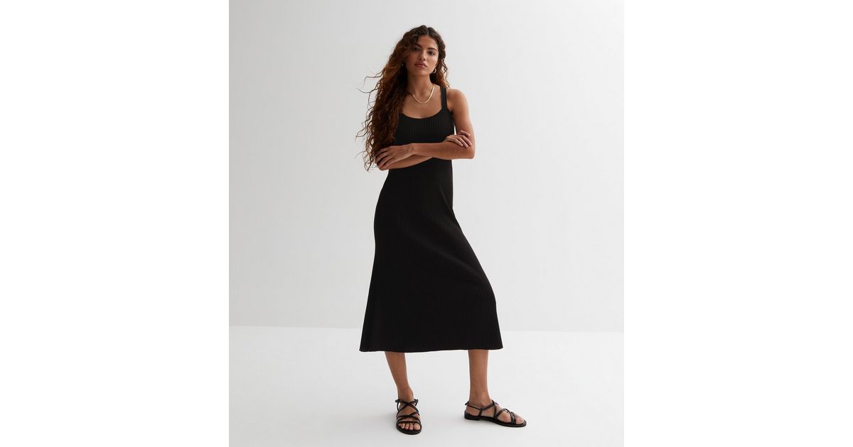 Petite Black Knitted Midi Dress | New Look