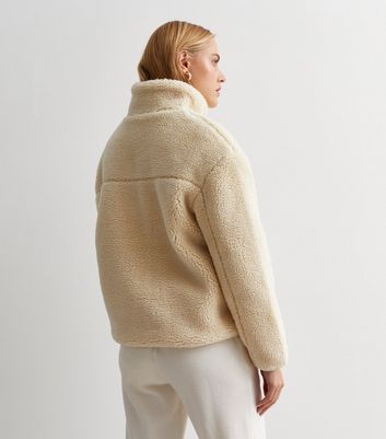 Cream Teddy High Neck Jacket New Look