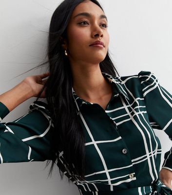 Green Check Belted Midi Shirt Dress | New Look