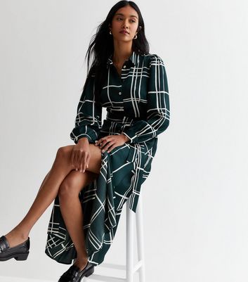 Green Check Belted Midi Shirt Dress | New Look