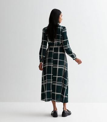 Green Check Belted Midi Shirt Dress New Look
