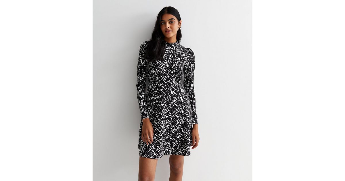 Black Yellow Spot Long Sleeve Sheer Dress main image 0