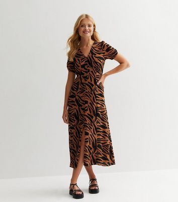 Leopard stripe button front midi dress sale