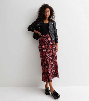 Tall Black Floral Midaxi Skirt