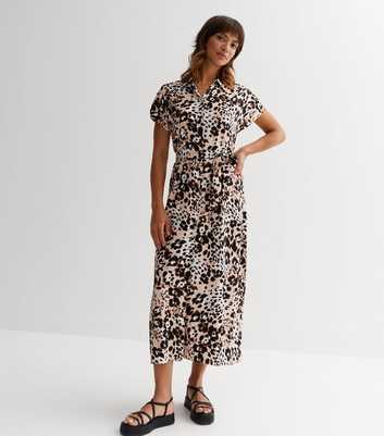 Brown Leopard Print Midaxi Shirt Dress