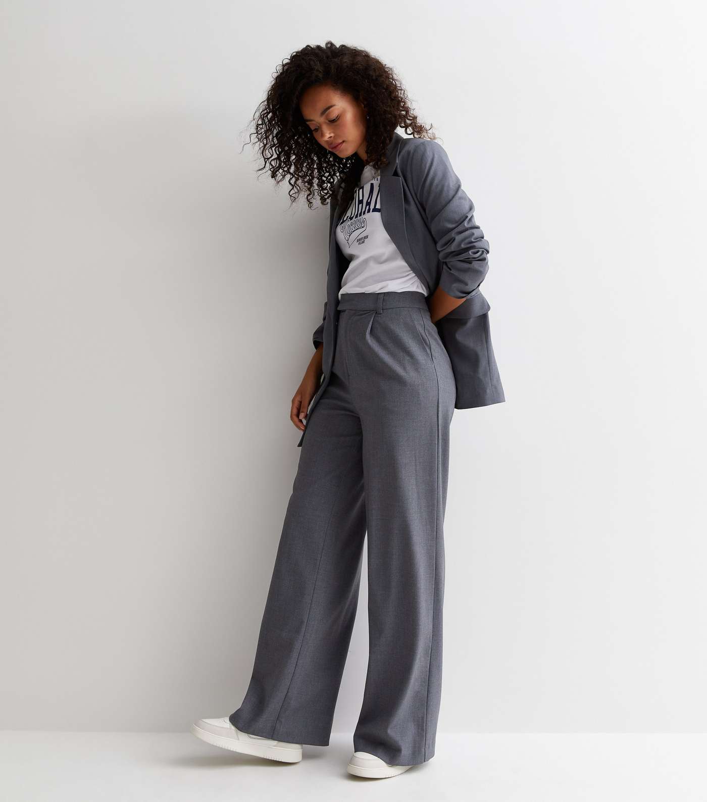 Tall Dark Grey Tailored Wide Leg Trousers Image 3