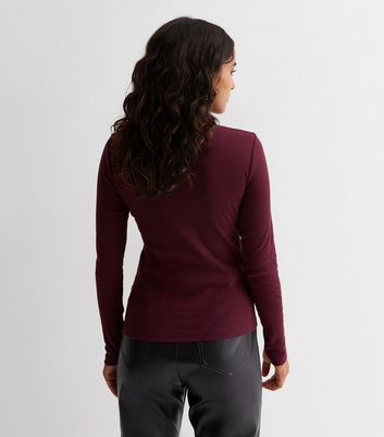 Petite Burgundy Ribbed Roll Neck Top New Look