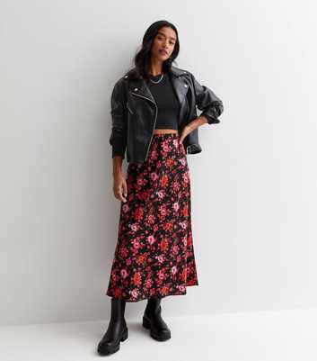 Petite Black Floral Midaxi Skirt