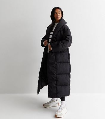 Womens black mid store length puffer coat