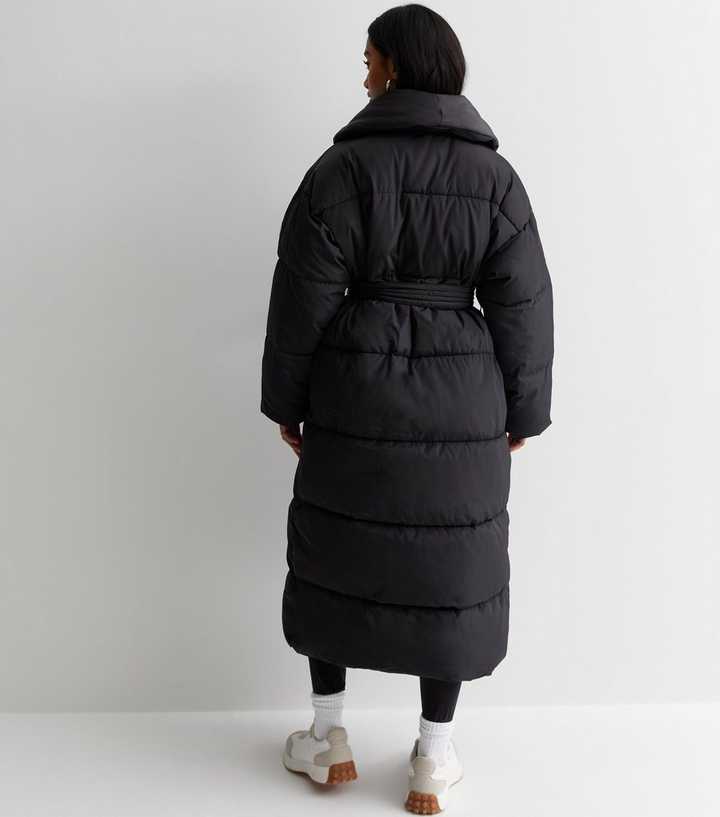 long belted puffer jacket