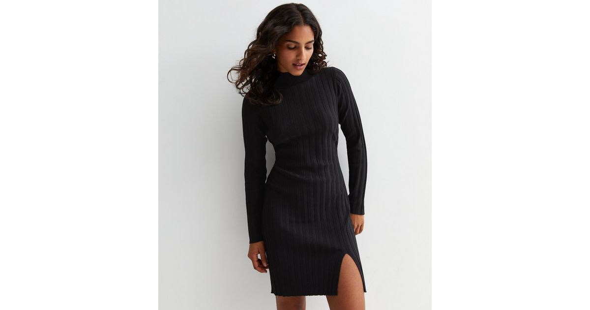petite black sweater dress Carlene Ribbed Mini Sweater Dress