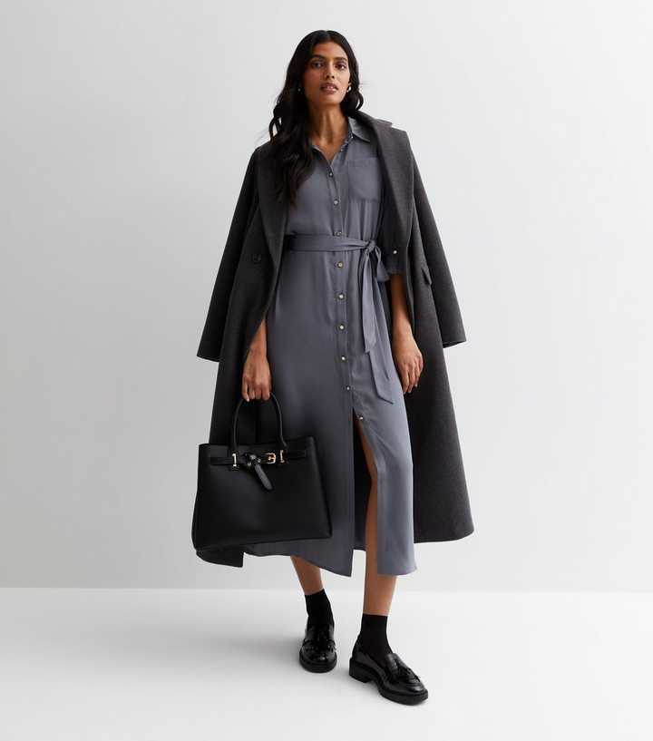 Dark Grey Belted Midi Shirt Dress | New Look