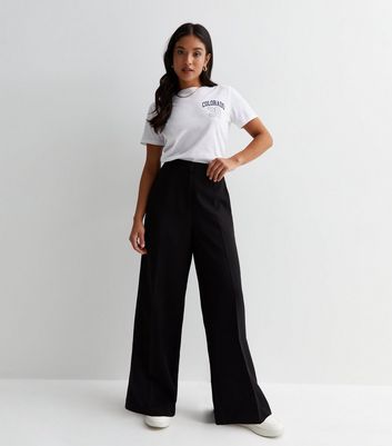 Petite Black Waist Wide Leg Tailored Trousers New Look