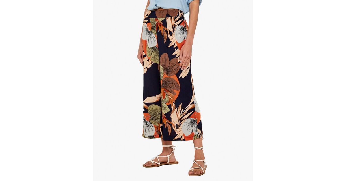 Apricot Navy Floral Wide Leg Trousers New Look