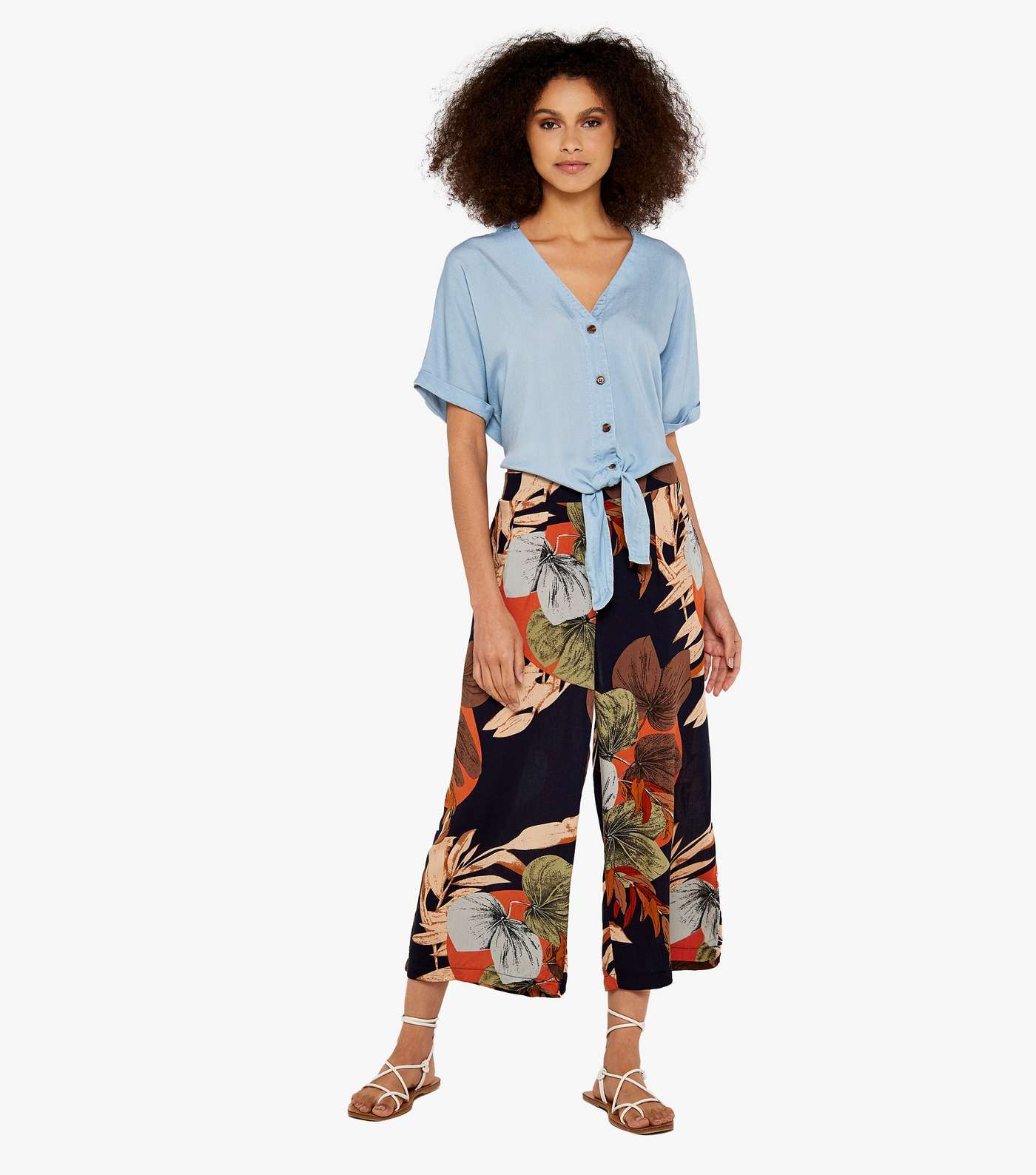 Apricot Navy Floral Wide Leg Trousers Image 2
