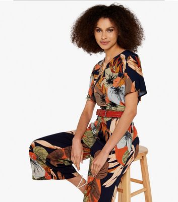 Apricot Navy Floral Short Sleeve Top New Look