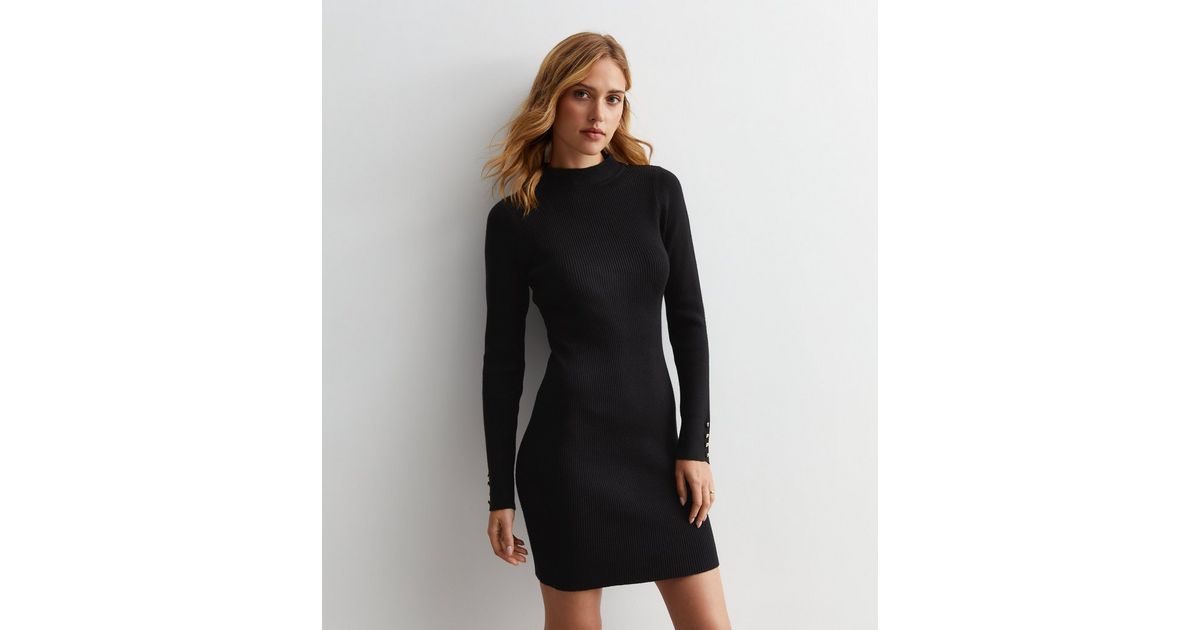 Crewneck Button Bodycon Mini Dress