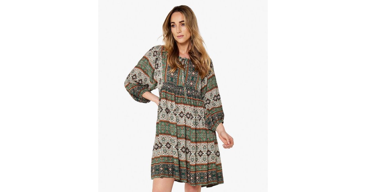 Apricot Green Paisley Patchwork Mini Dress New Look