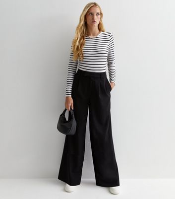 Black Stitch Stripe High Waist Wide Leg Trousers | New Look