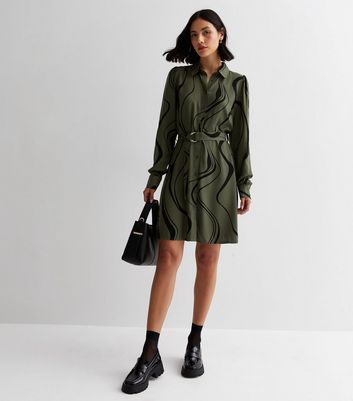 GGG4114 Black Swirl Shirt Dress