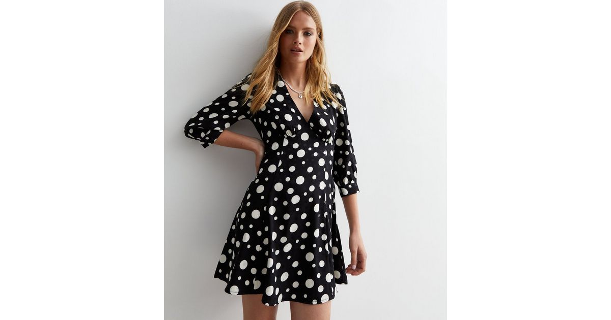 Black Spot Satin V Neck Mini Dress | New Look
