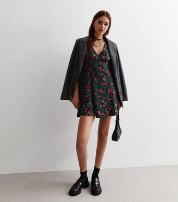 Fell For You Square Neck Floral Mini Dress (Black)