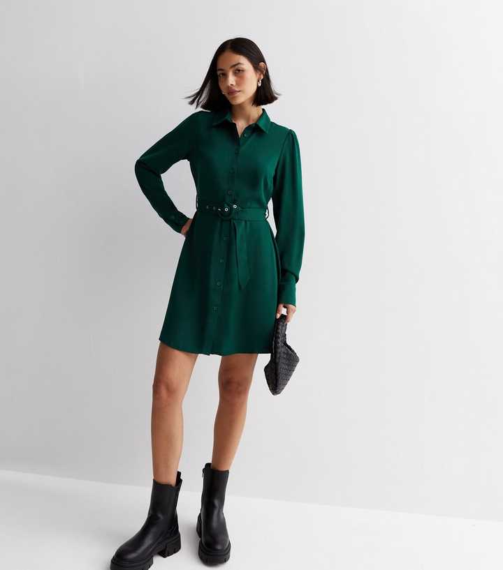 green emerald velvet dress Belted Emerald Green Mini Dress L main image 1