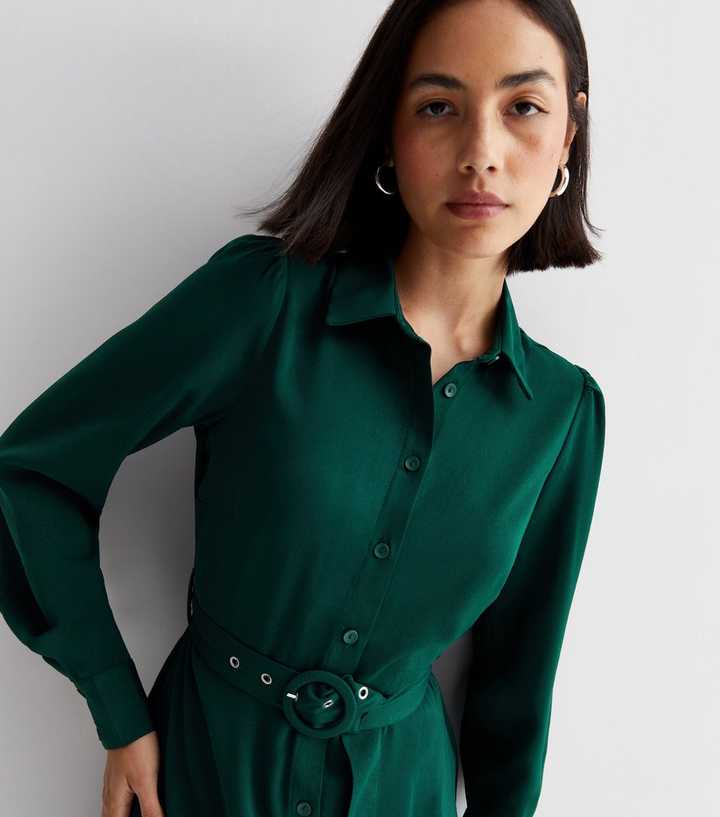Dark Green Belted Mini Shirt Dress | New Look Dark Green Belted Mini Shirt Dress | New Look