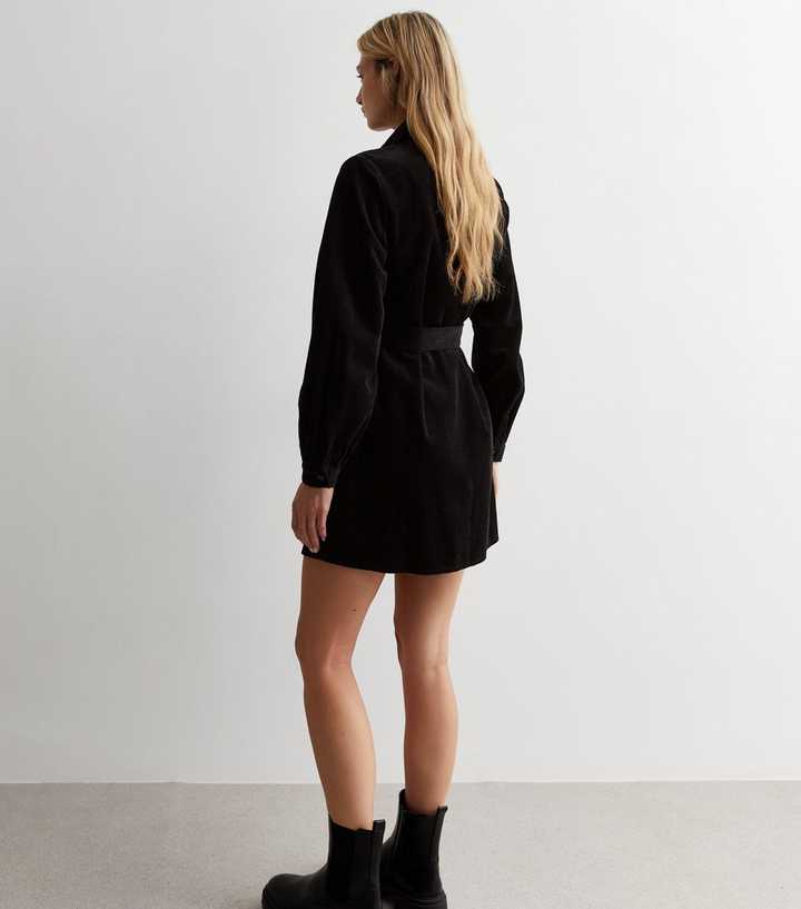 Black Cord Long Sleeve Belted Mini Shirt Dress | New Look Black Cord Long Sleeve Belted Mini Shirt Dress | New Look